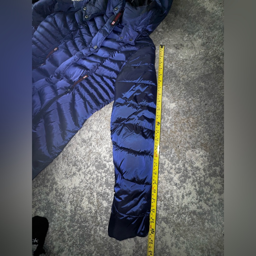 Canada Weathergear Blue Hooded Collared Long Puffer Jacket Full Zip Button S - Picture 10 of 10